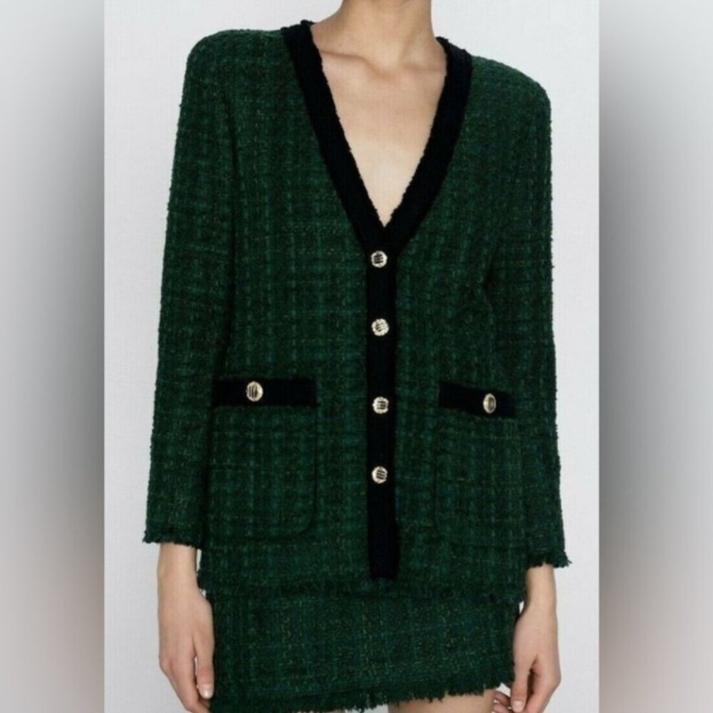Zara Green Tweed Blazer